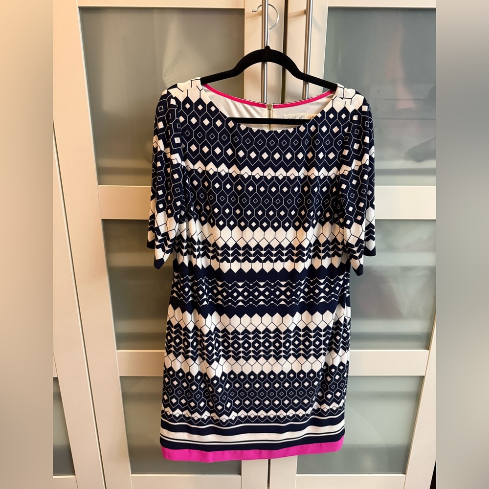 Eliza J Navy and White Patterned Midi Dress